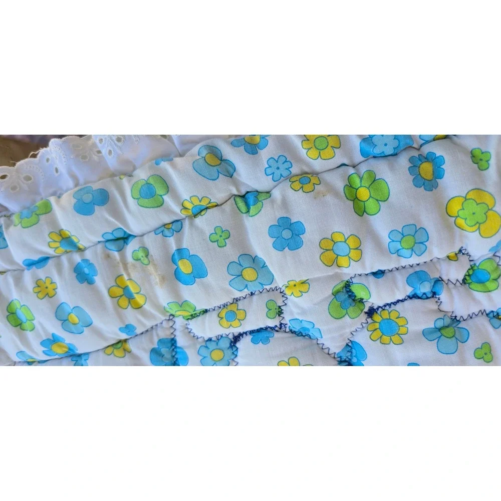 VTG Jungle Animal Quilted baby blanket decor Eyelet Lace Nursery Zoo handmade